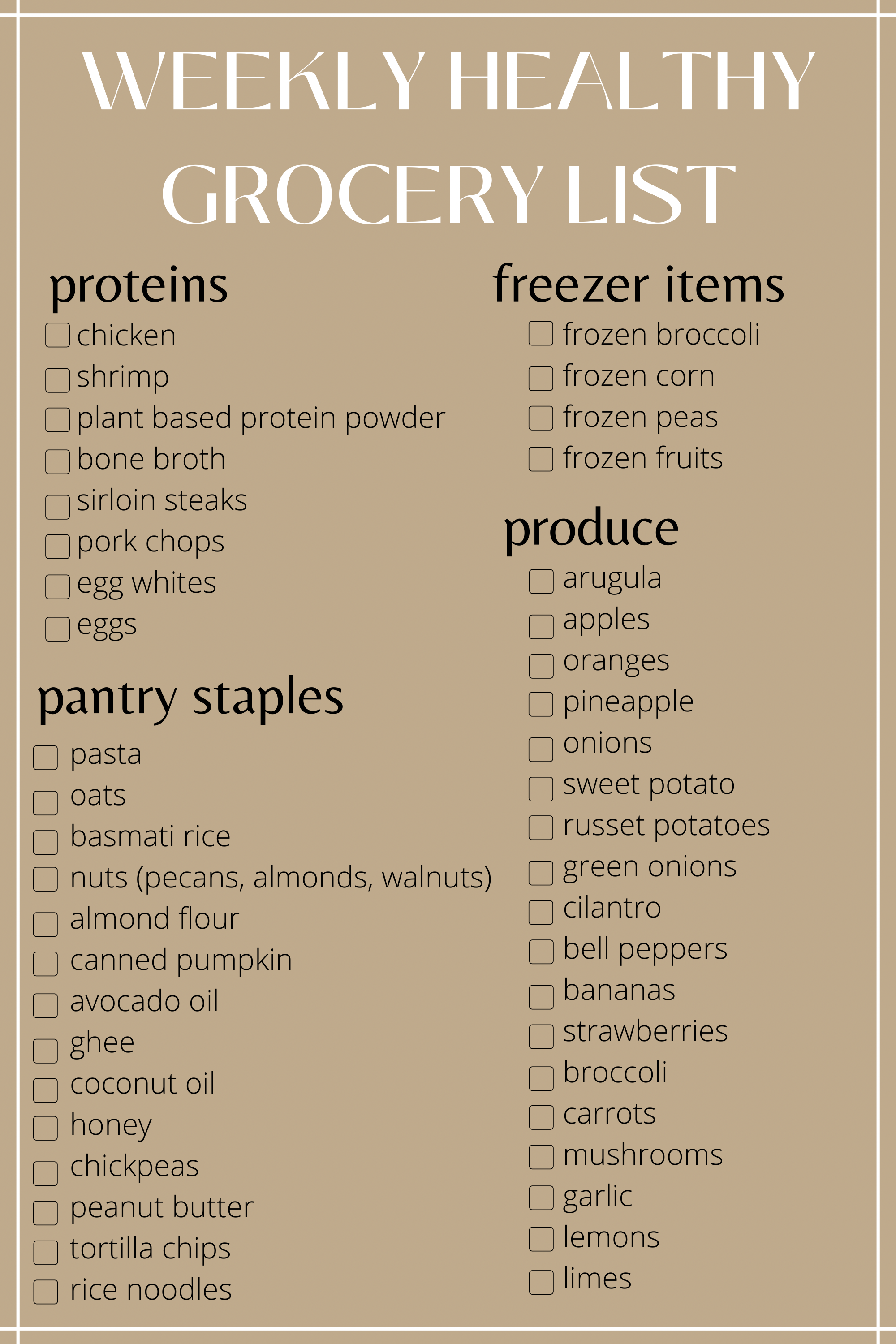 CLEAN EATING GROCERY LIST ON A BUDGET Brunettecollective