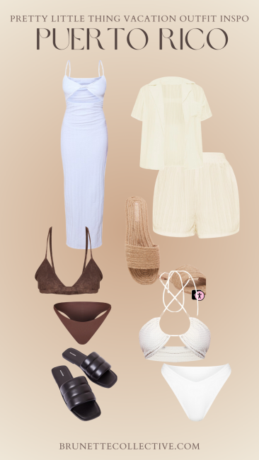 neutral vacation outfits, a collage of neutral colored wardrobe pieces to wear on vacation, travel style, vacation fashion, travel fashion, puerto rico outfit ideas, puerto rico fashion style